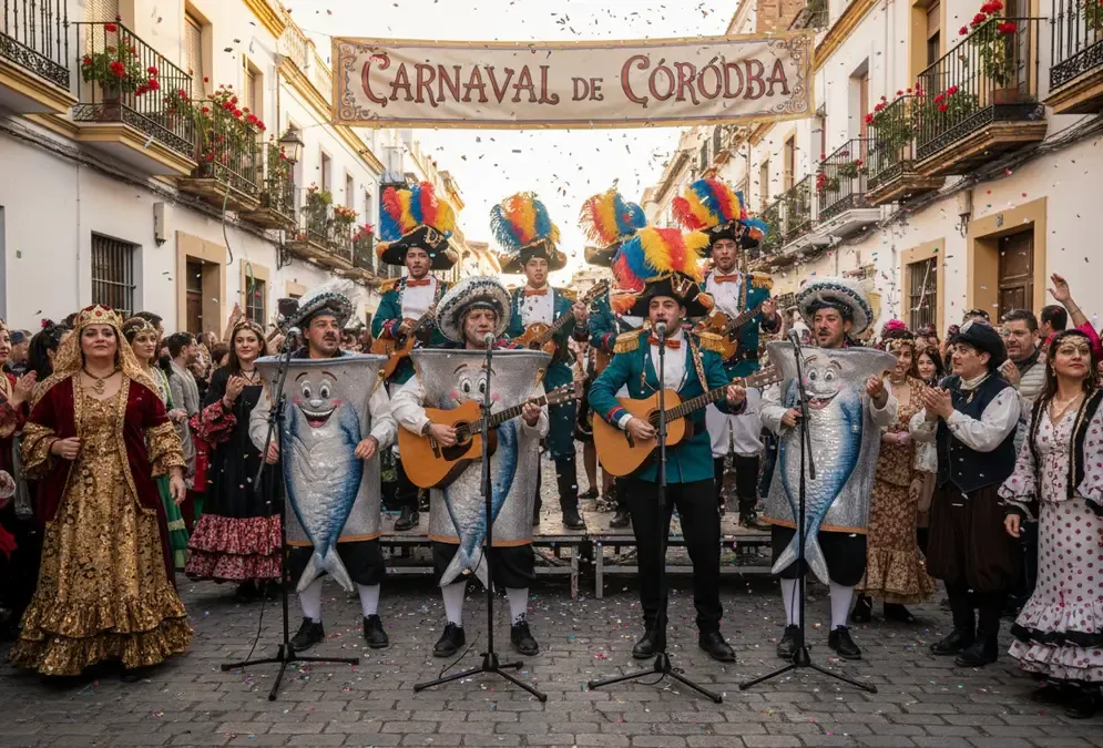 Carnival crowd and costumes in Córdoba