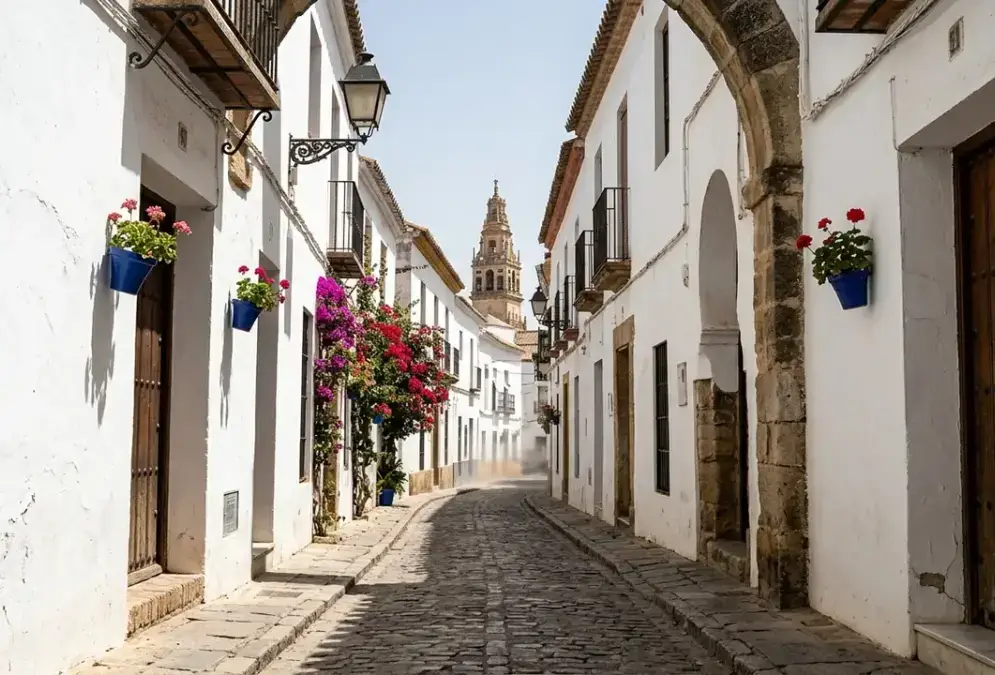 Córdoba in July — empty whitewashed streets under intense midday heat