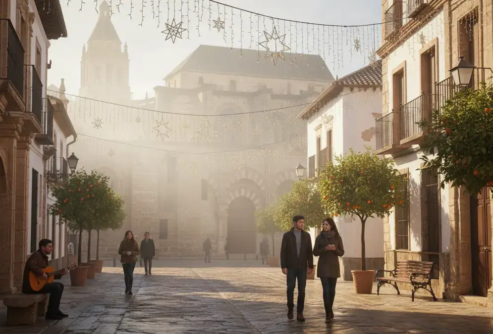 The Mezquita-Cathedral of Córdoba in winter - golden light on the arches