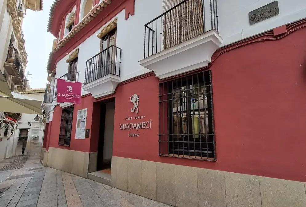Gilt-embossed guadamecí leather panel with geometric Umayyad patterns, Casa-Museo del Guadamecí Omeya, Córdoba