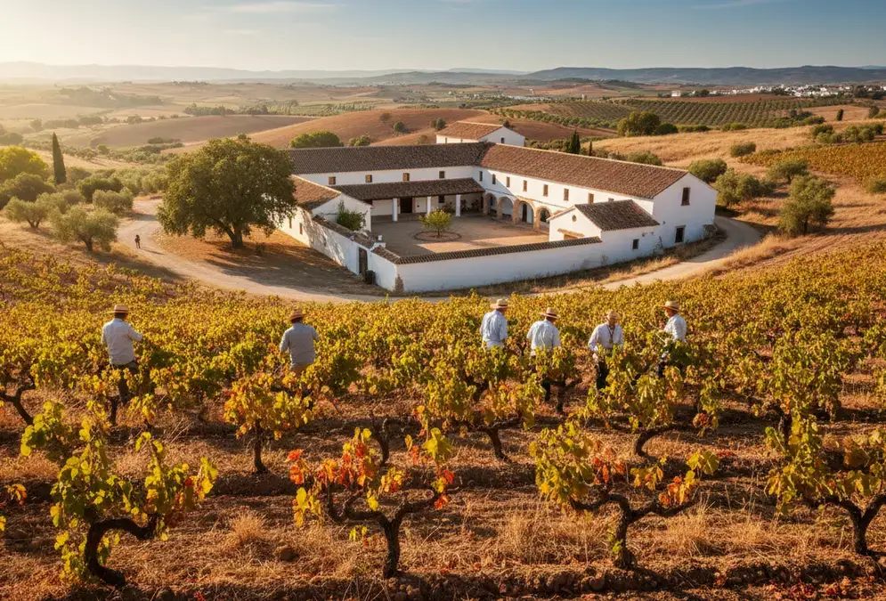 Montilla-Moriles vineyards with the rolling hills of the Campiña