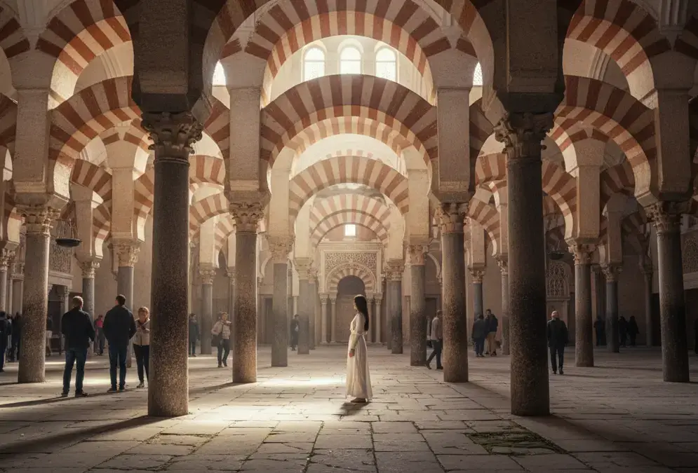 Interior of the Córdoba Mezquita with its red and white two-tone arches